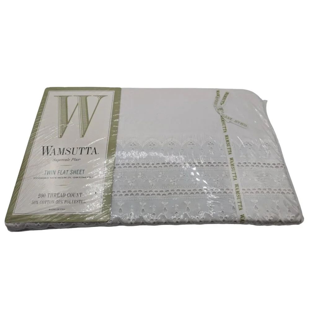 Vtg Wamsutta Beacon Hill  White Eyelet Lace Edged Supercale Twin Flat Sheet